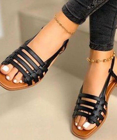 0508Gold Splicing Peep Toe Hollow Out Best Beach Sandals For Walking