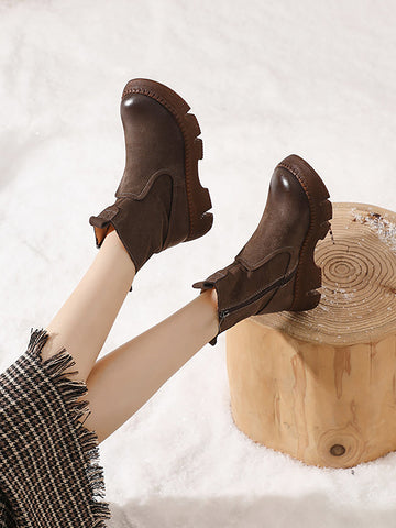 Women Winter Retro Leather Zipper Martin Boots
