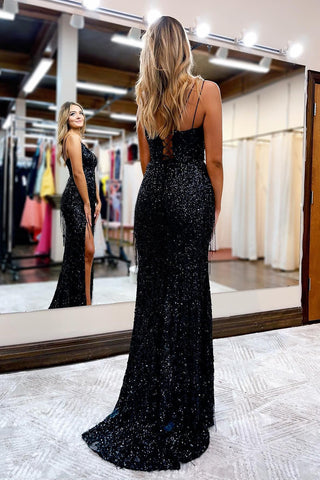 Sequined Spaghetti Straps Prom Dress