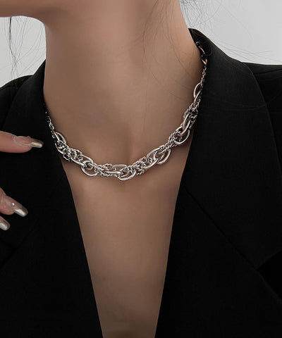 Boutique Silk Metal Chain Lariat Necklace