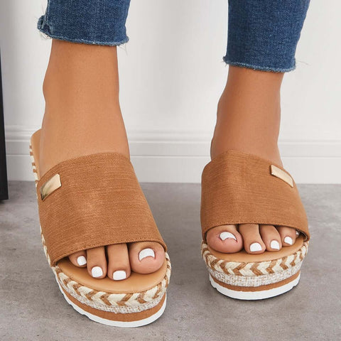 Open Toe Espadrille Platform Wedges Slip on Sandals