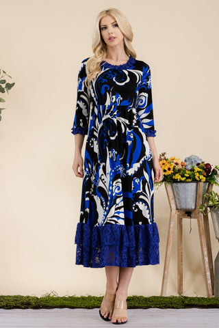 Midikleid aus Spitze mit Rüschen und Paisley-Print in voller Größe