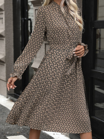 Midikleid mit Volantärmeln und Bindegürtel