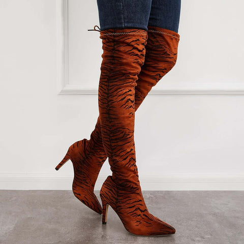 Stretchy Over The Knee Boots Pointed Toe Stiletto Heel Boots