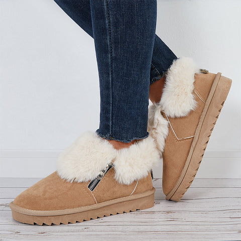 Plüsch-Flats, Slip-on-Schneestiefel, mit Kunstfell gefüttert, Loafer-Schuhe