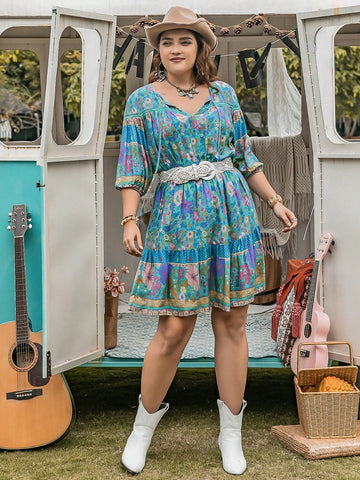 Plus Size Boho Mini Beach Dress