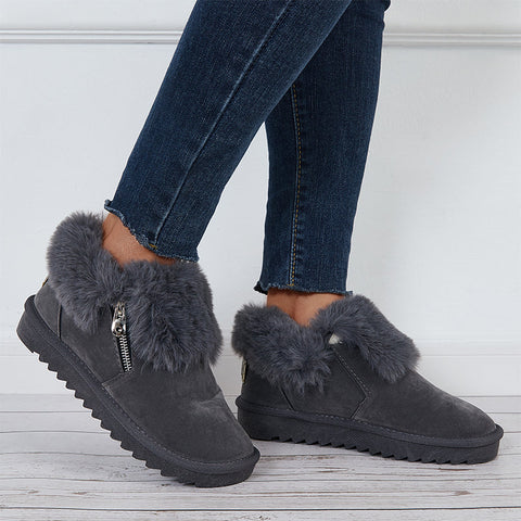 Plüsch-Flats, Slip-on-Schneestiefel, mit Kunstfell gefüttert, Loafer-Schuhe