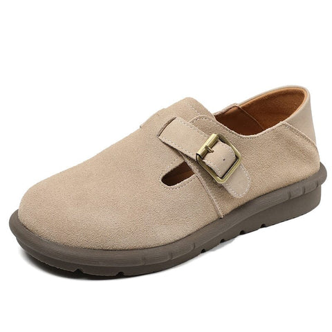 Women Retro Nubuck Leather Flat Casual Shoes