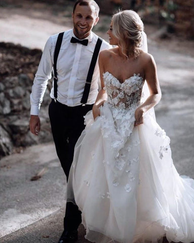 Bmbridal Gorgeous Sweetheart Appliques Wedding Dress Beach Bridal Gowns