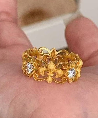 Chic Gold Sterling Silver Overgild Zircon Hollow Out Iris Lace Rings