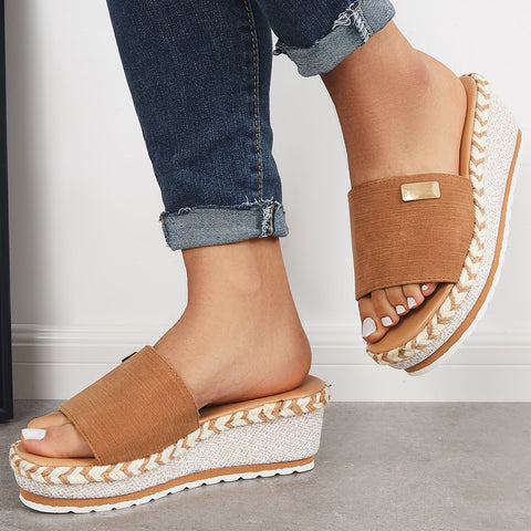Open Toe Espadrille Platform Wedges Slip on Sandals