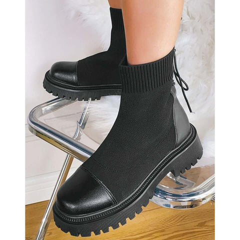 Chunky Heel Knit Sock Ankle Boots Platform Sole Booties