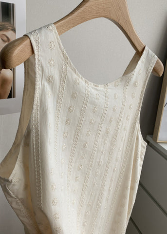 Handmade Beige Lace Tie Hollow Out Floral Long Vest Dress Summer