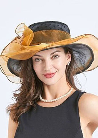 Handmade Purple Floral Decorated Ruffles Tulle Floppy Sun Hat