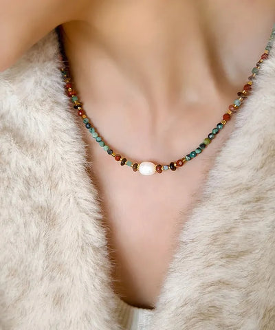 Retro Multicolour Ethnic Style Gratuated Bead Necklace Two Piece Set