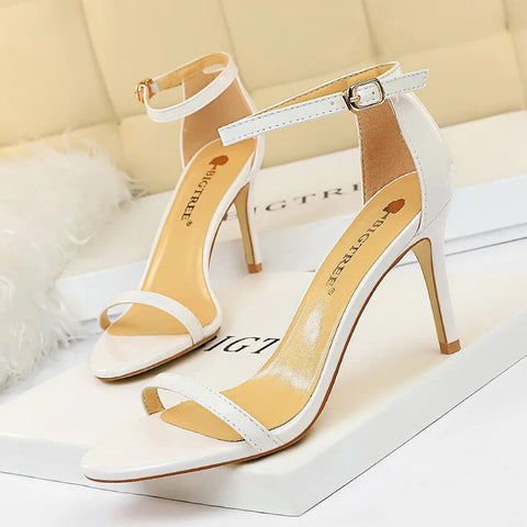 2024 summer new European style fashion super high heels patent leather open-toe sandals sexy nightclub women heels