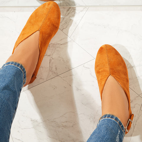 Round Toe V Cut Slip On Flat Loafers Soft Ballet Shoes