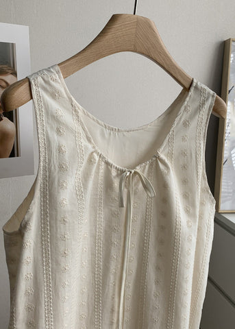 Handmade Beige Lace Tie Hollow Out Floral Long Vest Dress Summer