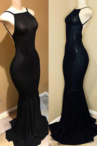 Backless black prom dress, sequins evening gowns