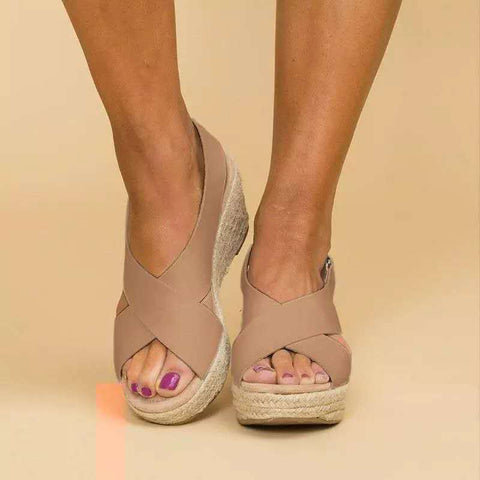 Criss Cross Espadrilles Platform Wedges Ankle Strap Sandals