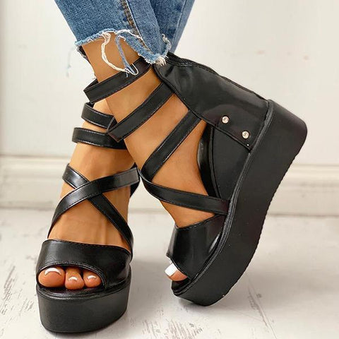 Gothic Peep Toe Platform Hidden Wedge Sandals
