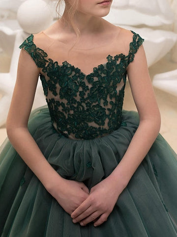 Ballkleid Spitze Ärmellos Rundhals Festzug Blumenmädchenkleider
