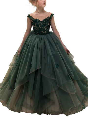 Ballkleid Spitze Ärmellos Rundhals Festzug Blumenmädchenkleider