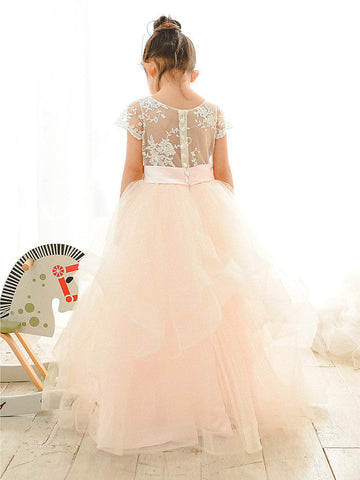 Ballkleid Spitze Tüll Hochzeit Geburtstag Festzug Blumenmädchenkleider
