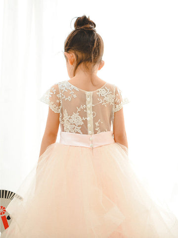 Ballkleid Spitze Tüll Hochzeit Geburtstag Festzug Blumenmädchenkleider