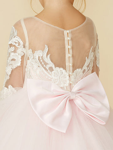 Ballkleid Spitze Tüll Hochzeit Party Festzug Blumenmädchenkleider mit Ärmeln