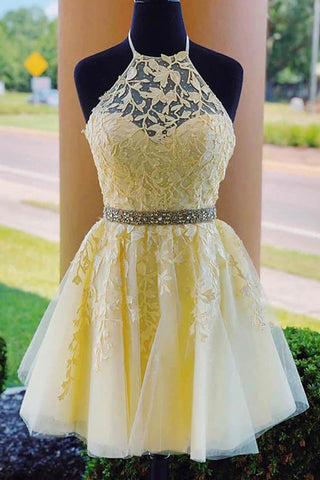 A Line Halter Backless Homecoming Dress