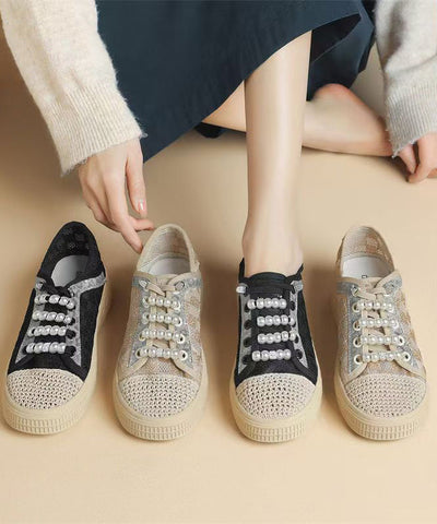 Lässige Spleißen Flat Feet Schuhe Schwarz Atmungsaktives Mesh