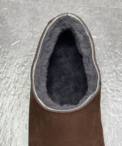 Coffee Boots Cowhide Leather Fuzzy Wool Lined Flat Boots