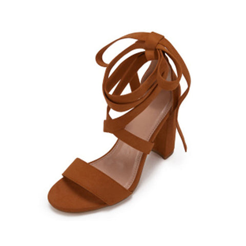 Sandalen mit Blockabsatz und Schnürung, offene Zehenpartie, Pumps mit Fesselriemchen