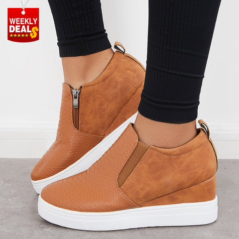 Casual Slip on Platform Wedge Sneakers Hidden Wedge Booties