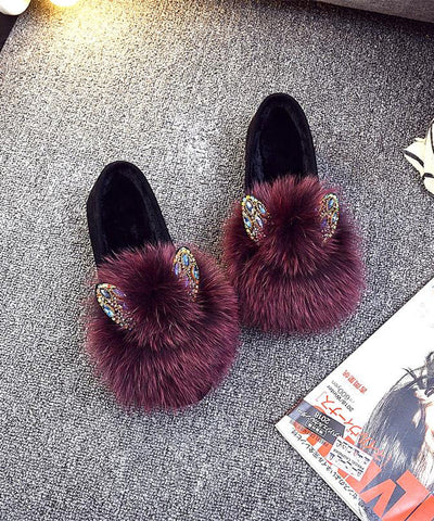 Lila Flache Schuhe Für Frauen Spleißen Fuzzy Pelz Zirkon