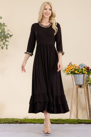 Midikleid in voller Größe mit Leopardenmuster und Rüschendetail
