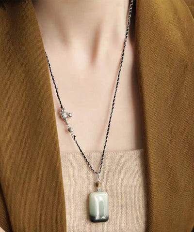 Brief Black 925 Silver Jade No Incident Pendant Necklace