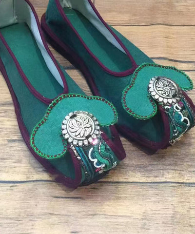 Flache Schuhe im chinesischen Stil mit grüner Stickerei für Damen