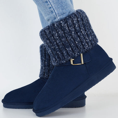 Knit Splicing Warm Ankle Non Slip Snow Boots Winter Short Booties