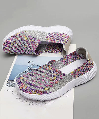 Lila Strickstoff Flache Schuhe Handgefertigt Spleißen Plus Size