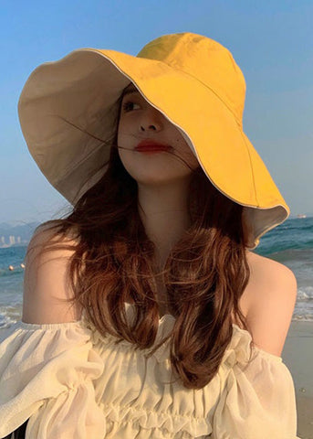 Neuer gelber Bucket Hat aus Baumwolle mit beidseitiger Abnutzung