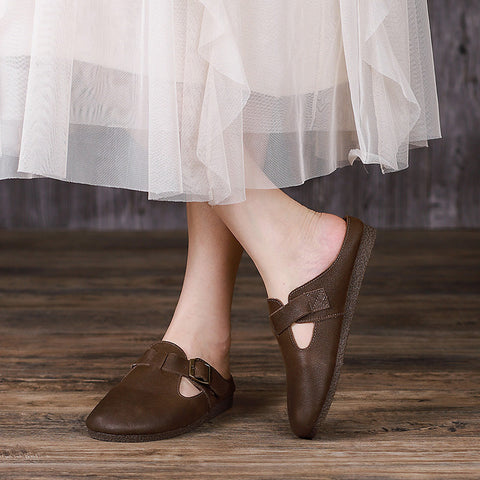 Women 2022 Leather Retro Casual Flat Slippers