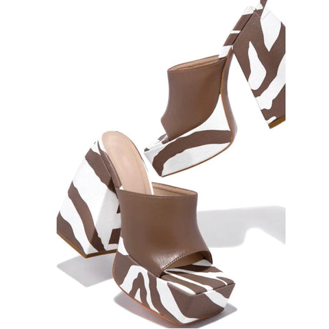 Chunky Platform Sandals Slip On Square Toe High Heel Mules