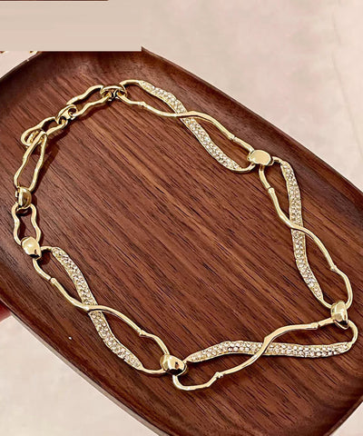 Original Design Gold Copper Zircon Asymmetrical Intertwined Necklace