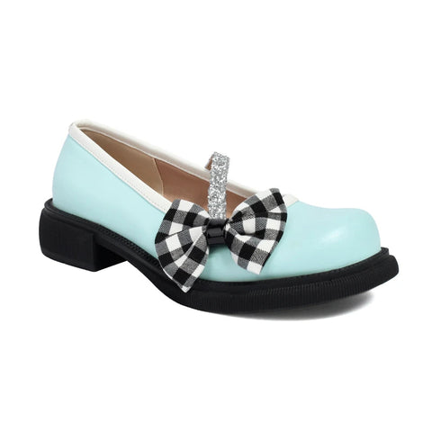 - Blue Pink White Lolita Style Sweet Girls Student Mary Jane Shoes Women Round Toe Platform Plaid Bow JK Uniform Flats Loafers 42