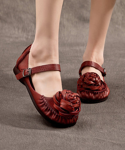 Elegante flache Schuhe aus Maulbeerrindsleder mit Blumenschnalle