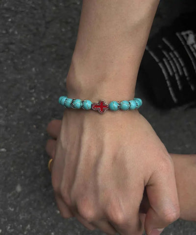 Fine Green Turquoise Cross Alloy Bracelet
