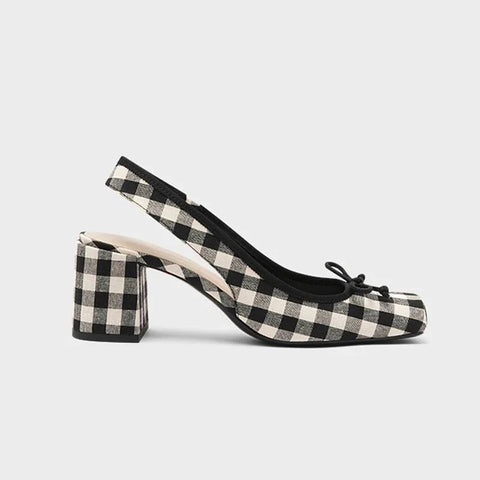 New DesignWomen Chunky Heeled Sandals Retro SquareToe Mary JanesPumpsSlingbacks Spring Summer High Heels  Plaid Shoes
