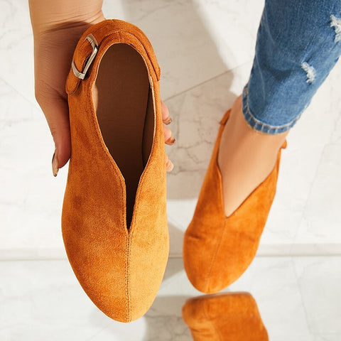 Round Toe V Cut Slip On Flat Loafers Soft Ballet Shoes